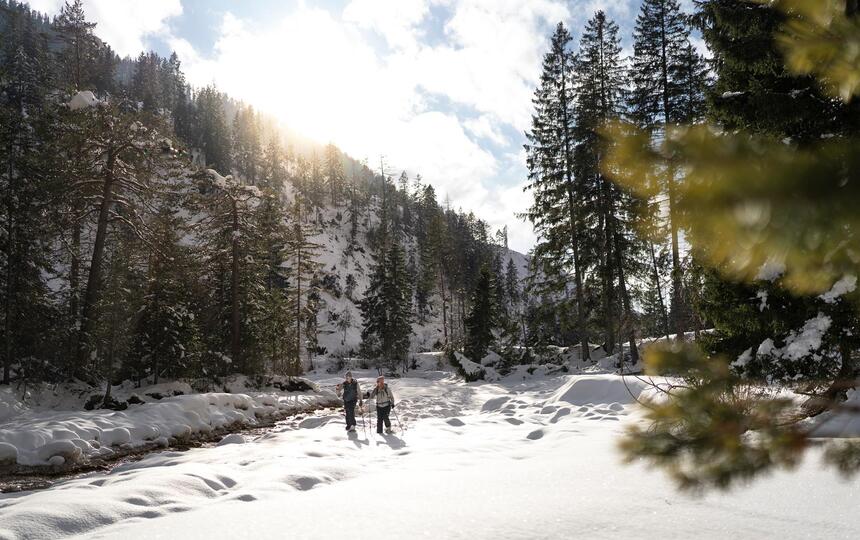 Zwei Personen beim Schneeschuhwandern