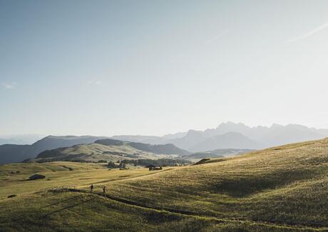 Zwei Personen beim Trailrun auf der Seiser Alm