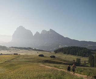 Zwei Wanderer auf der Seiser Alm