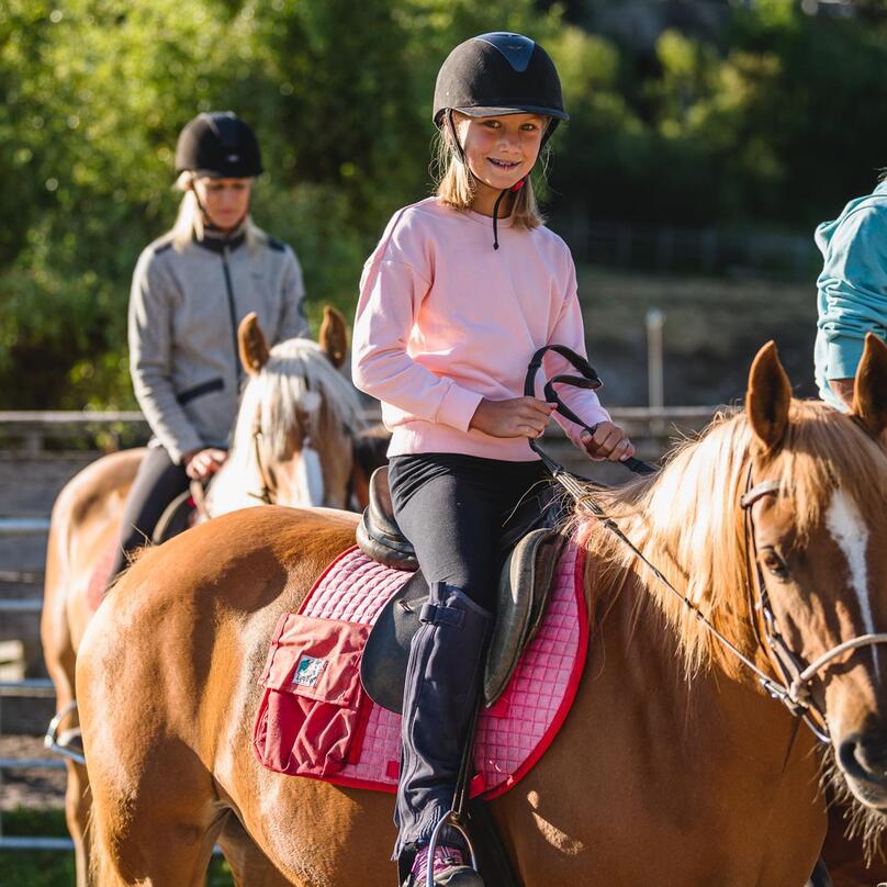 Eine Gruppe von Personen reitet auf Pferden