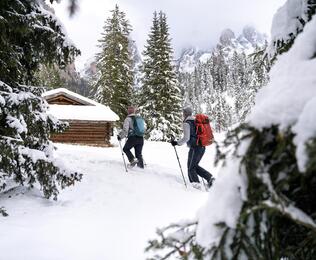 Zwei Personen beim Schneeschuhwandern