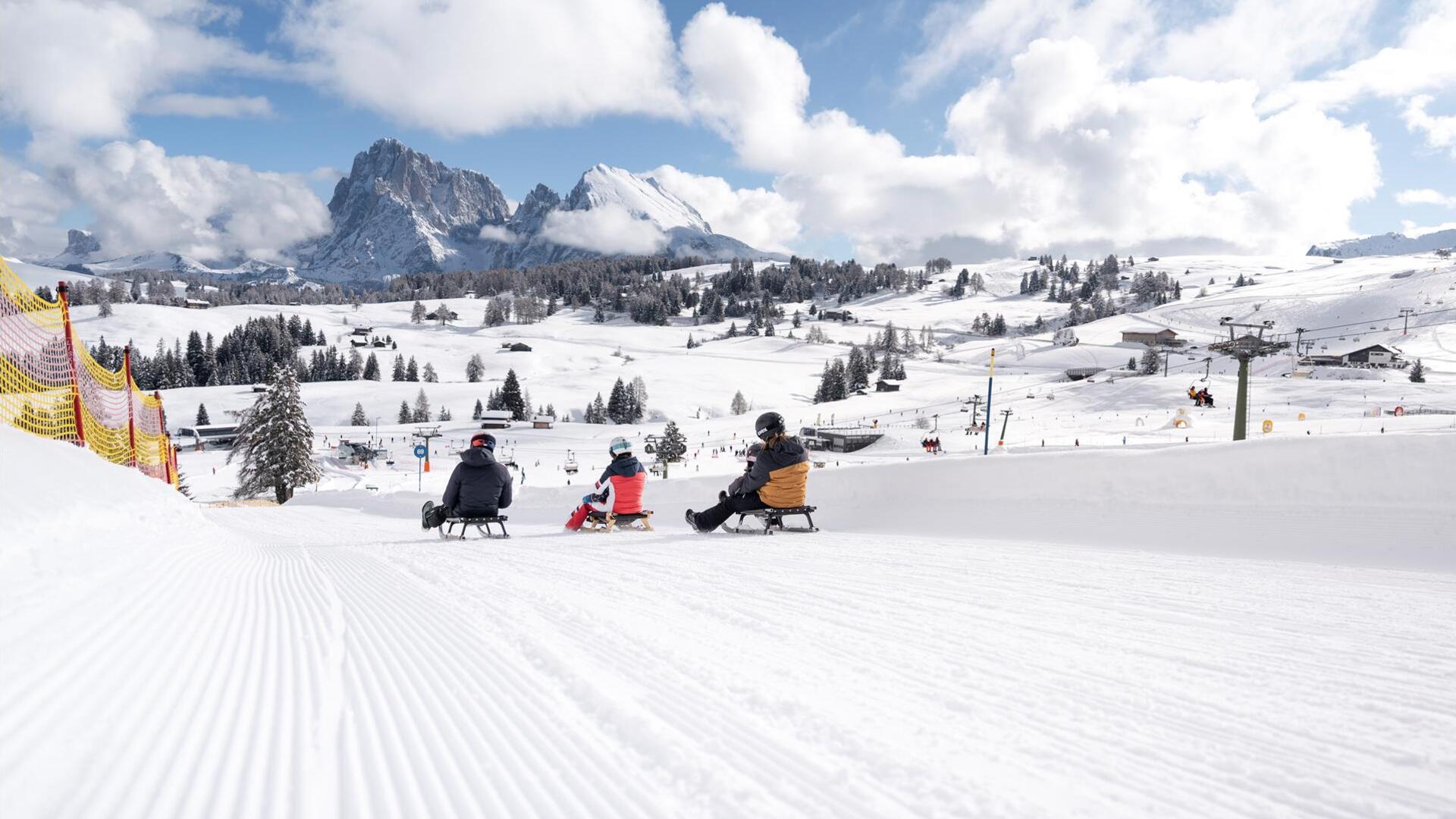 Eine Gruppe von Personen beim rodeln